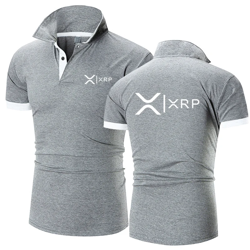 Фото 2025 Криптовалюта Ripple XRP Рубашки поло Мужские удобные повседневные однотонные облегающие рубашки Новая летняя модная брендовая одежда №3