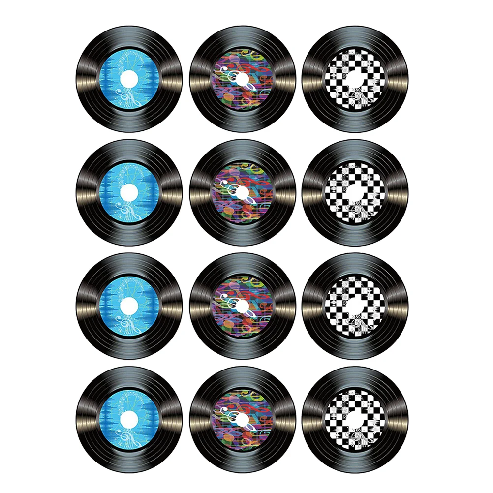 12 Pcs Cutout Kid Rock Cd's Vinyl Record Accessories Decors Paper Wall Ornament Child Party Decoration Room decors aesthetic