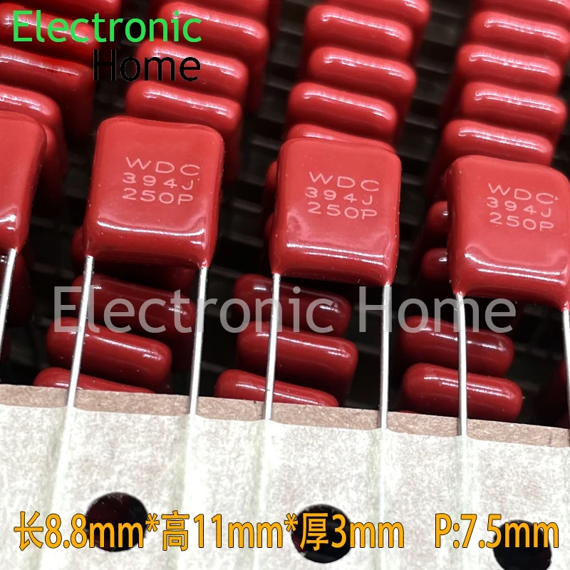 100 шт.лот cbb21 беспроводная зарядка mpp 394 100V394J 0,39 мкФ 390nf 250 В тонкопленочный конденсатор cbb 250V394J 8,8x11x3 мм P7,5 мм (art.: 3920cd404ee24) - 3920cd404ee24