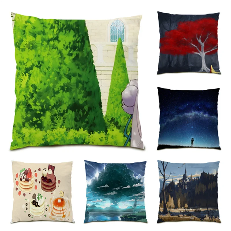 

Decorative Cushion Cover Polyester Linen Beautiful Scenes Velvet Home Decoration Sofas Living Room Pillowcase 45x45 Gifts E1126