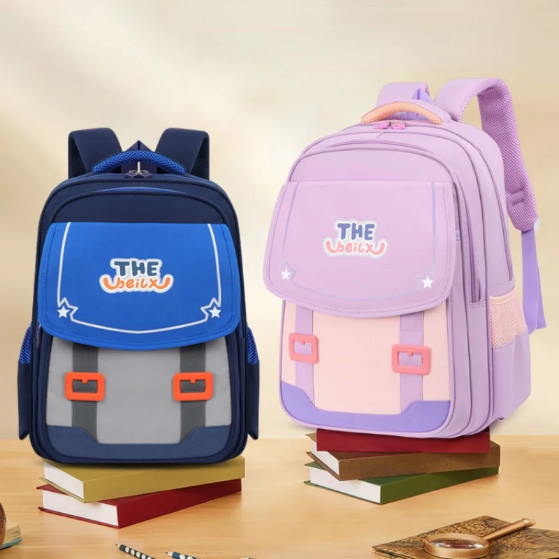 High-capacity Children Simple Panelled Backpacks New Primary Girls Boys Multi Layer Students Double Schoolbags for Grade 3-5