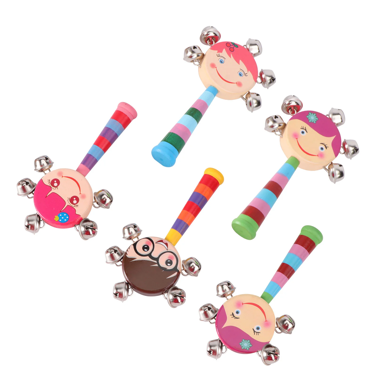

5Pcs Baby Rattle Drum Infant Soothe Wooden Grasping (Random Style)