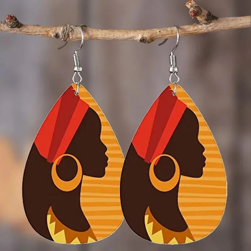 

1Pair Bohemian Fashion Style PU Leather Droplet Earrings Print Men's and Women's Daily Wear Ear Jewelry Creative Personalized Gi