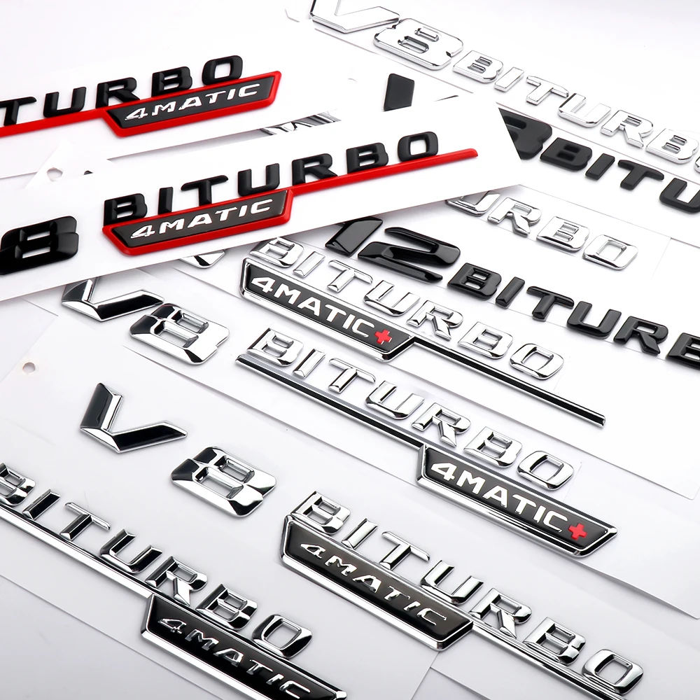 2 шт. ABS V8 V12 BITURBO 4matic + логотип Turbo значок на переднее крыло автомобиля декоративная