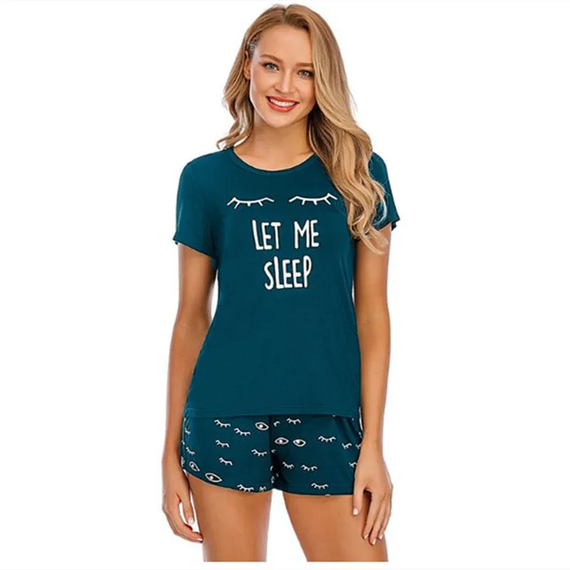 Women's Pajamas Set Summer Modal Home Wear Print Short Sleeve Shorts Set Pajamas for Women Sleepwear Sleep Tops Pijamas Women