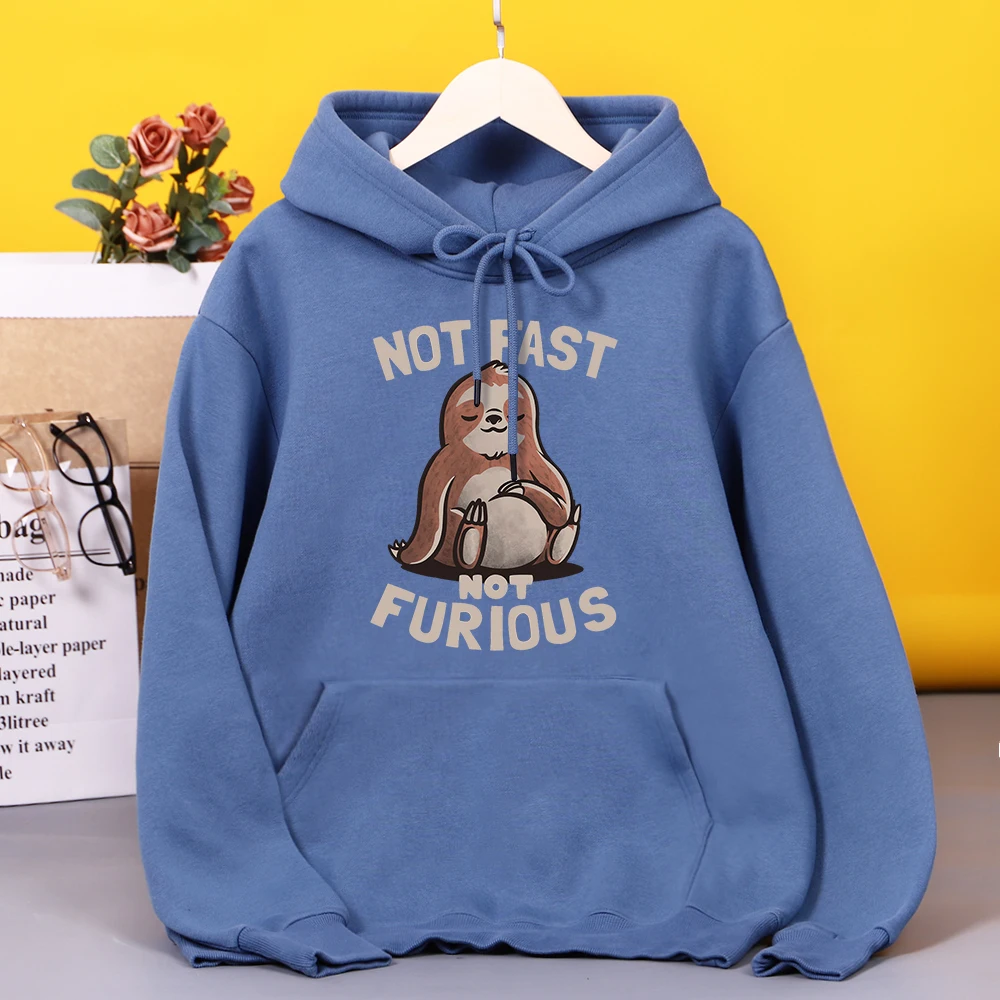 

Not Fast Not Furious Kawaii Sloth Printing Hoodie Womens Casual Fleece Hoody Harajuku Oversized hoodie Fashion fur-liner Clothes