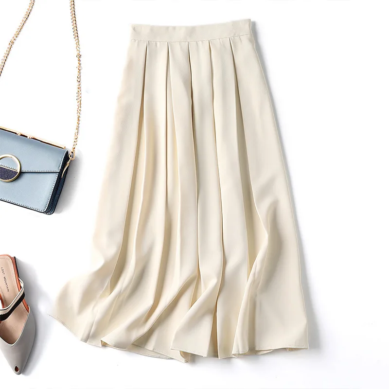 

Плиссированная юбка-трапеция с высокой талией, женская простая универсальная тонкая юбка с эластичным поясом, весна-лето 2022, Новинка