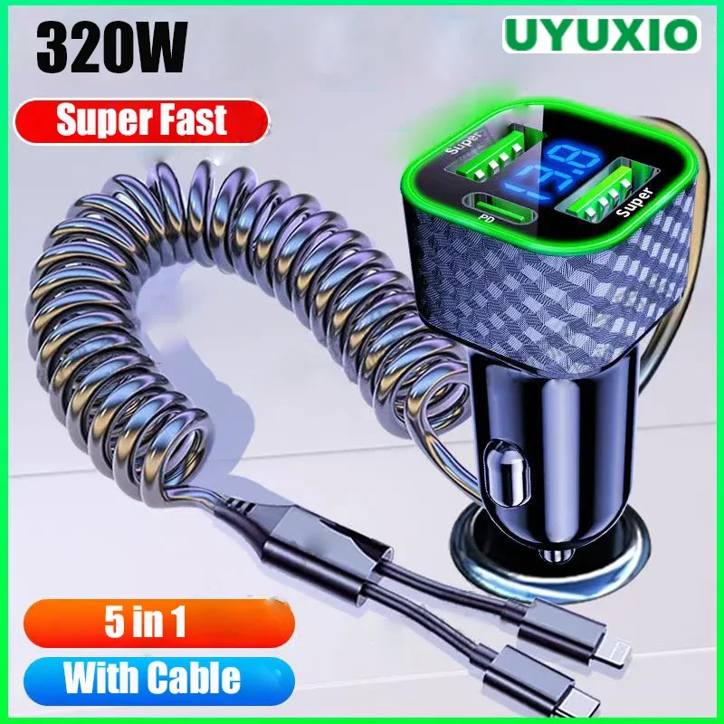UYUXIO Многопортовое автомобильное зарядное устройство USB C с дисплеем напряжения