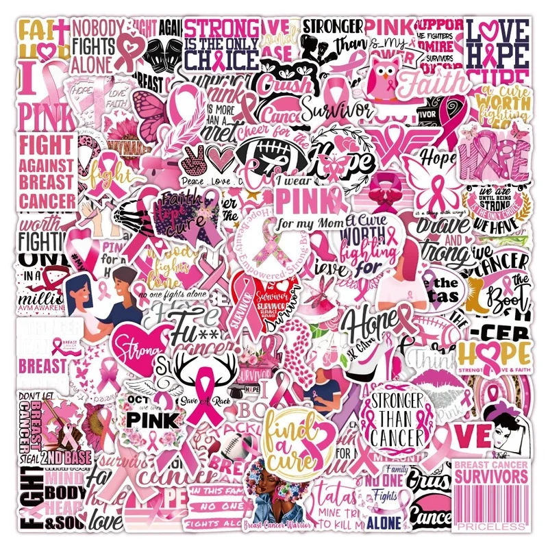 

100Pcs Breast Cancer Awareness Stickers Pink Ribbon Waterproof Decals DIY Phone Laptop Scrapbook Water Bottle Stationery Sticker