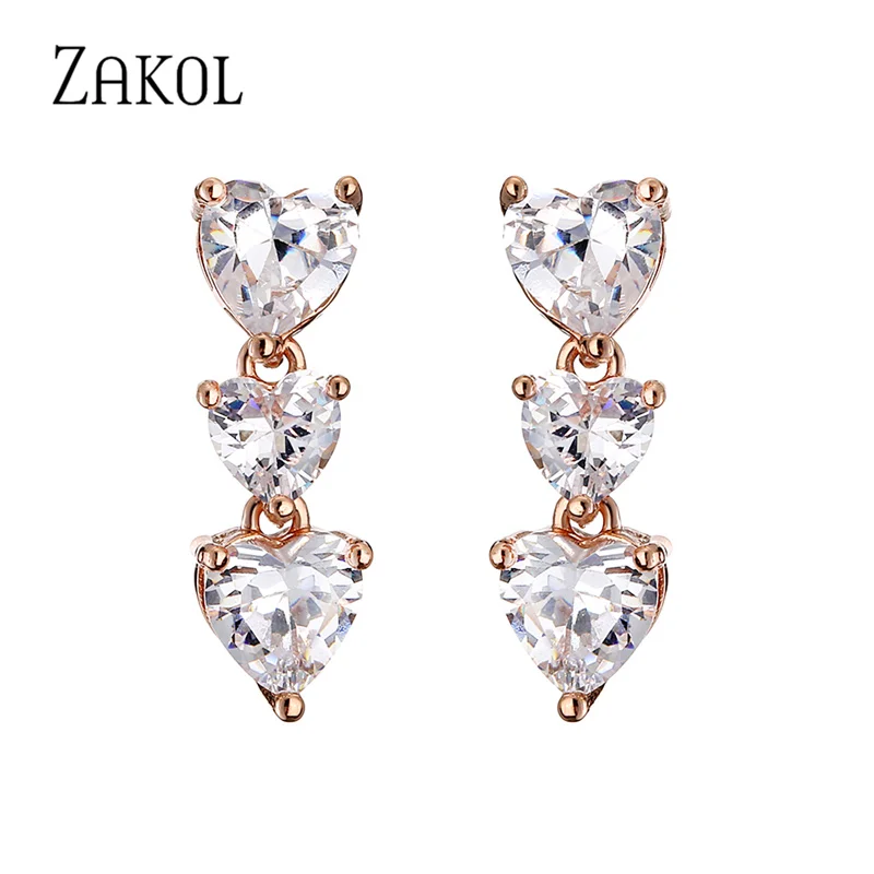 

ZAKOL Shiny Cubic Zirconia Heart Dangle Earrings for Women Romantic Girl Wedding Anniversary Jewelry Aretes De Mujer EP2994