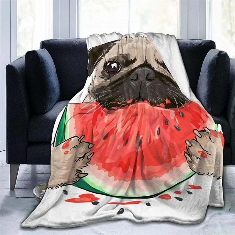 

Pug Eats Watermelon Navajo Cubre Throw Blanket 3D Print Sherpa Super Comfortable Nordic Manta Sonic