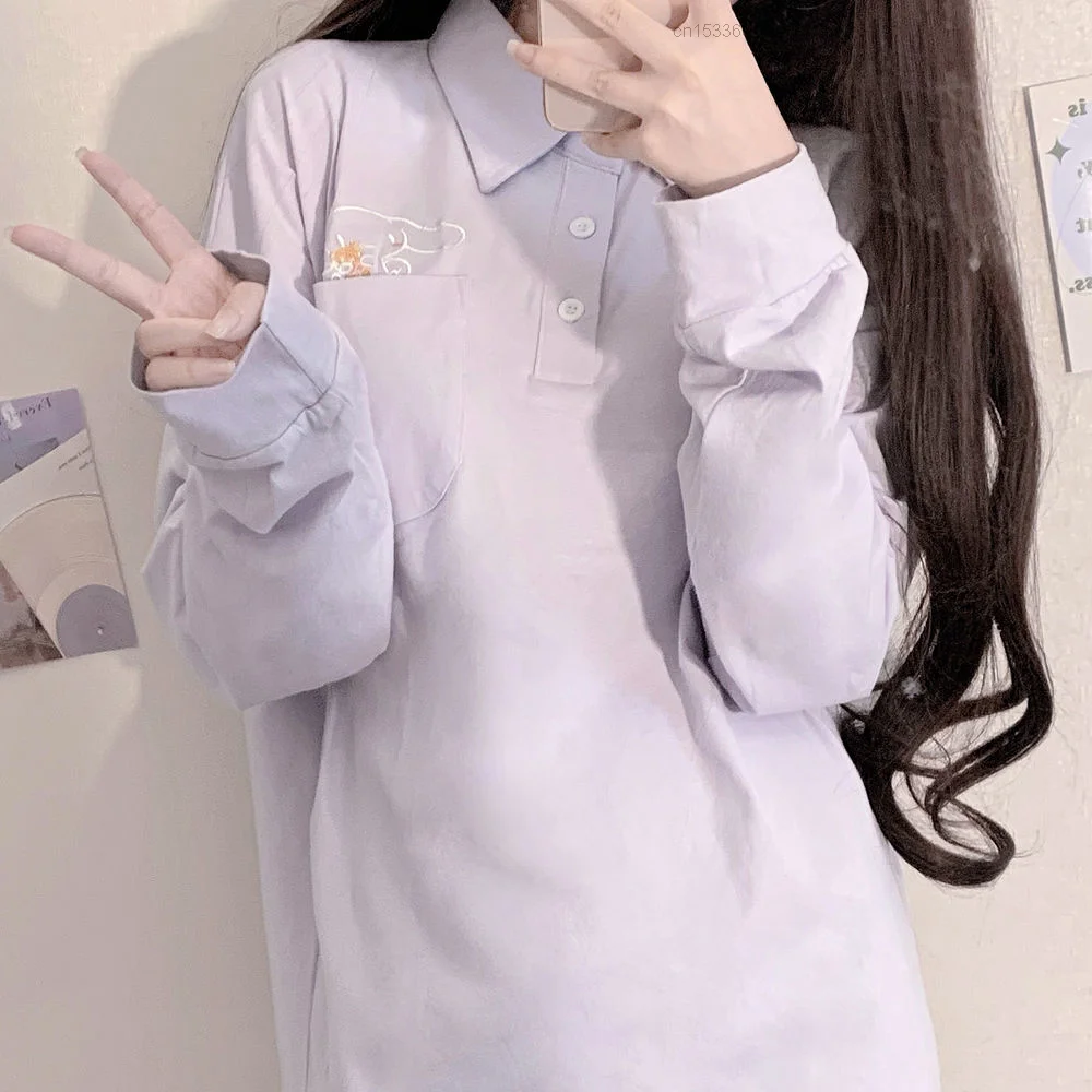 

Japanese Style Cinnamoroll Long Sleeve Loose T-shirt Female Student 2022 Top Women's Fashion Shirt Korean Trend Clothes Blouse
