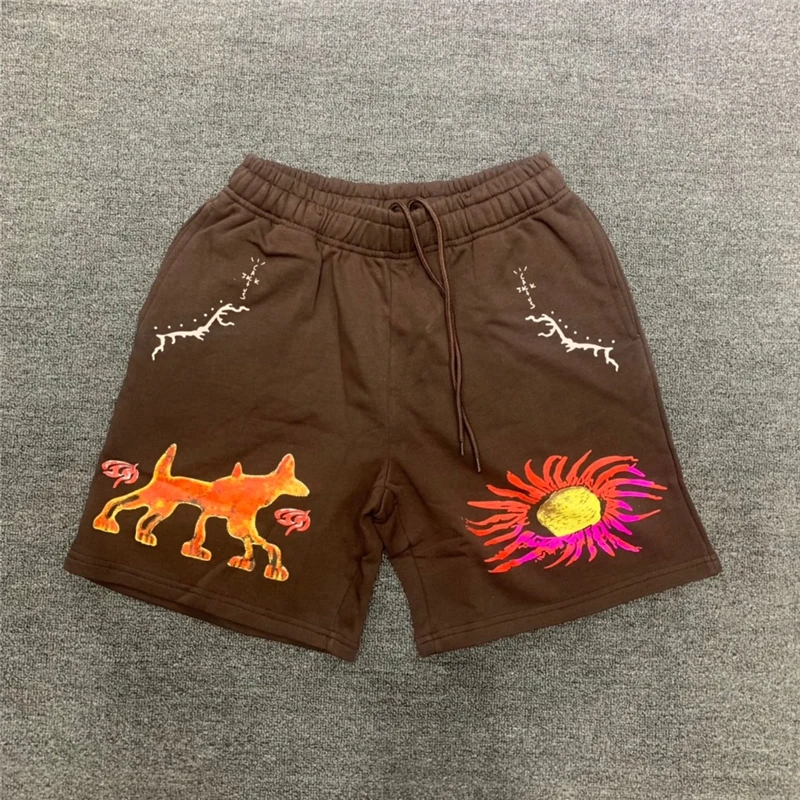 

22FW TOP Brown Travis Scott Cactus Jack Character Sun Shorts Men Women Fashion Streetwear Vintage Shorts