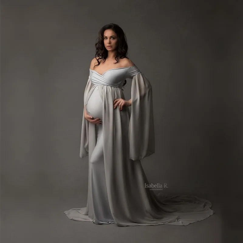 Sexy Shoulderless V neck Pregnancy Dresses Maternity Shoot Dress Photography Pregnant Women Maxi Maternity Gown Photo Props