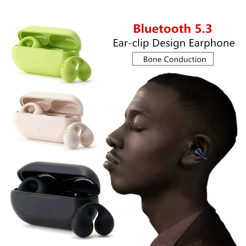 

Bluetooth Wireless Earphones Bone Conduction Headphone Ear Clip Earbuds with Noise Cancelling Mic Touch Control for Smartphone