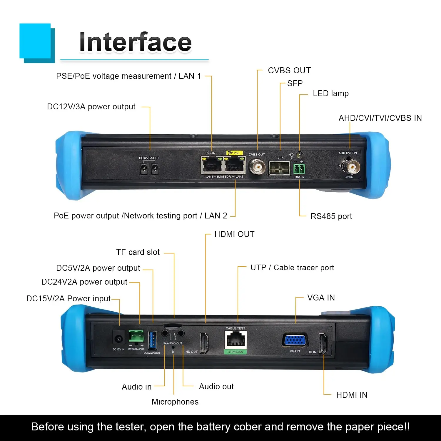 Тестер IP-камер Tahlitech 7 8K IPC CCTV с выходом PoE 48В, поддержкой ONVIF, TDR, HDMI, VGA и функцией тестирования кабелей. (art.: 3920dcc460db3) - 3920dcc460db3