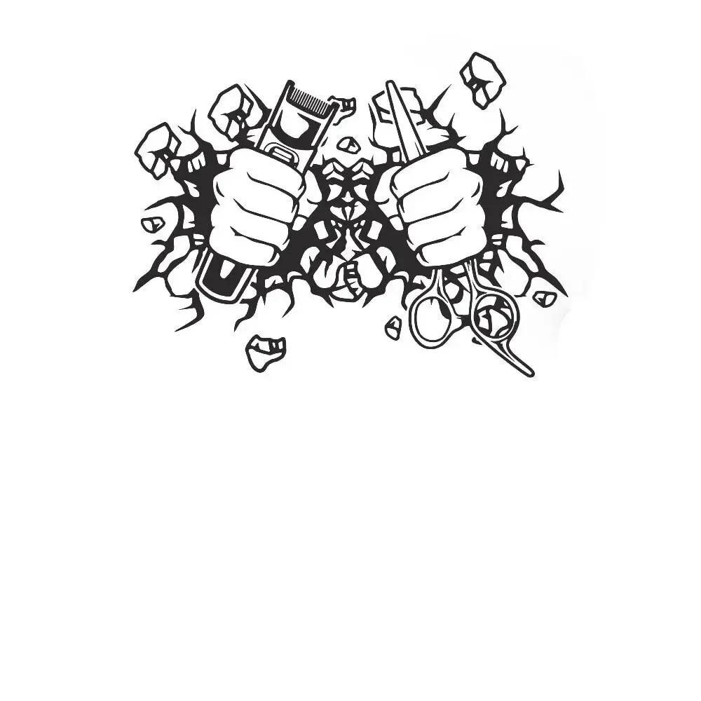 Наклейка на стену для парикмахера бокала ножниц и B4750