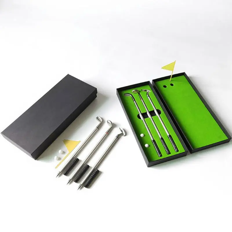 

New Simulated Golf Course Mini Golf Putter Pen Set Ballpoint for Creative Writing Supplies Office Gift Elegant Durable Silver