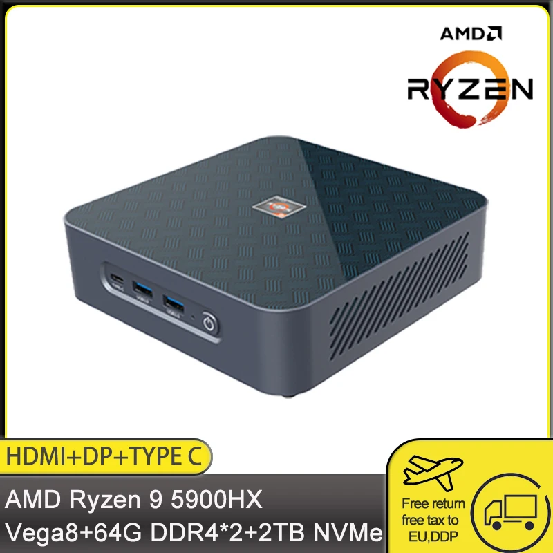 

Новый игровой мини-ПК 7NM AMD R9 5900HX R7 5700U R5 5500U Win10 2 * DDR4 64 Гб 2 * M.2 NVME TPM2.0 HDMI 2,0 DP1.4 Type-C 3x4K компьютер