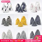 Сумка на шнурке из хлопка и льна с принтом, подарочные пакеты для чая, конфет, фруктовые геометрические дорожные сумки для хранения, креативная портативная тканевая сумка