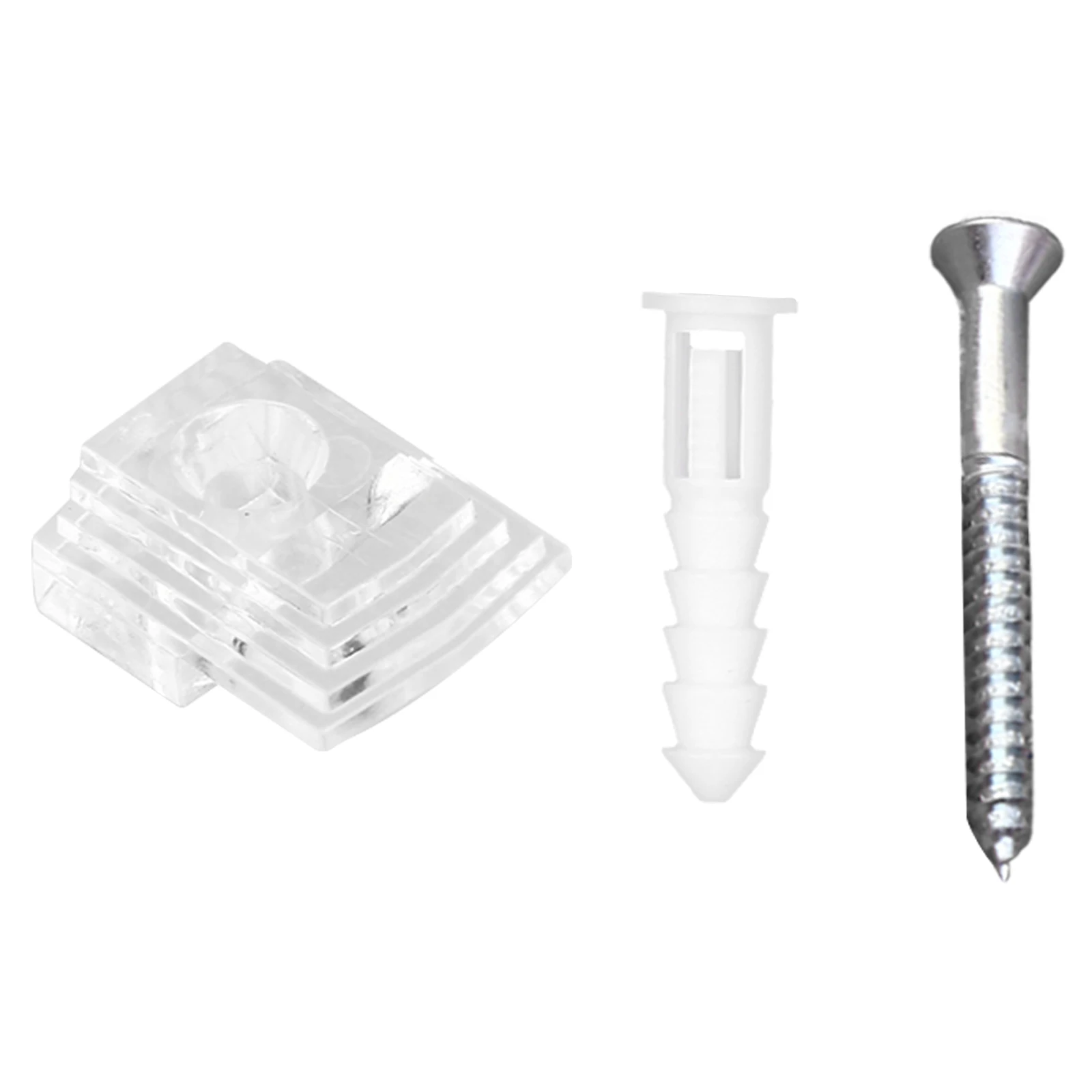 

30Pcs Plastic Mirror Hanger Clips Glass Retainer Clips Kits Sturdy Transparent with Screws Expansion Bolts Tools for DIY Home