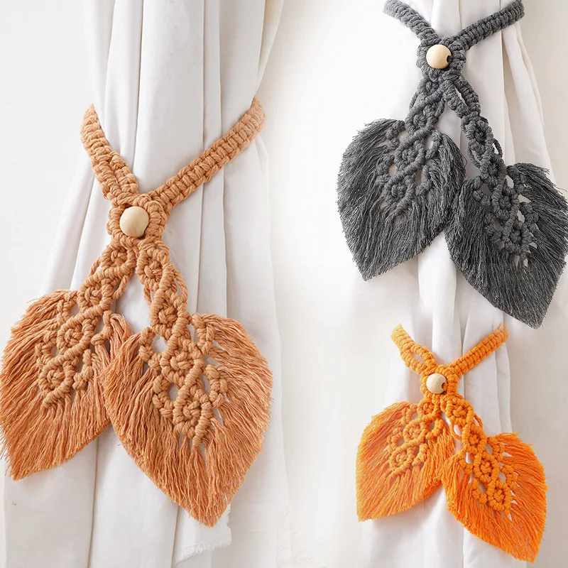 

2 Pcs Macrame Curtain Tiebacks Handmade Holdbacks Farmhouse Curtain Tie Back Holder by Hand-Woven Cotton Rope, Boho Home Decor