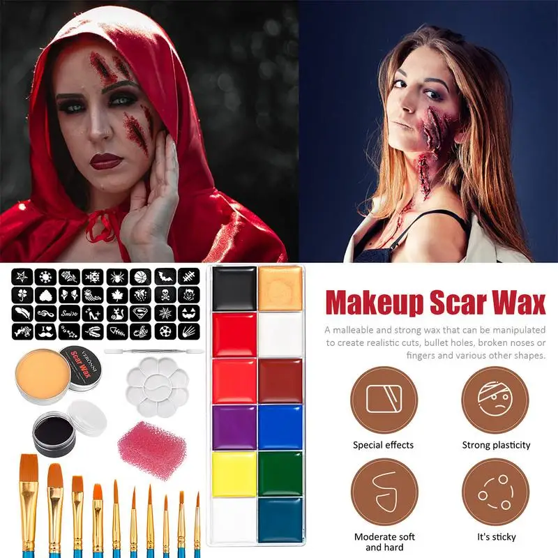 

Halloween Makeup Kit Film Cosplay Television Makeup Shaping Skin Wax Knife Scar Mouth Nose Covering Eyebrow Skin Wax Oil Paint