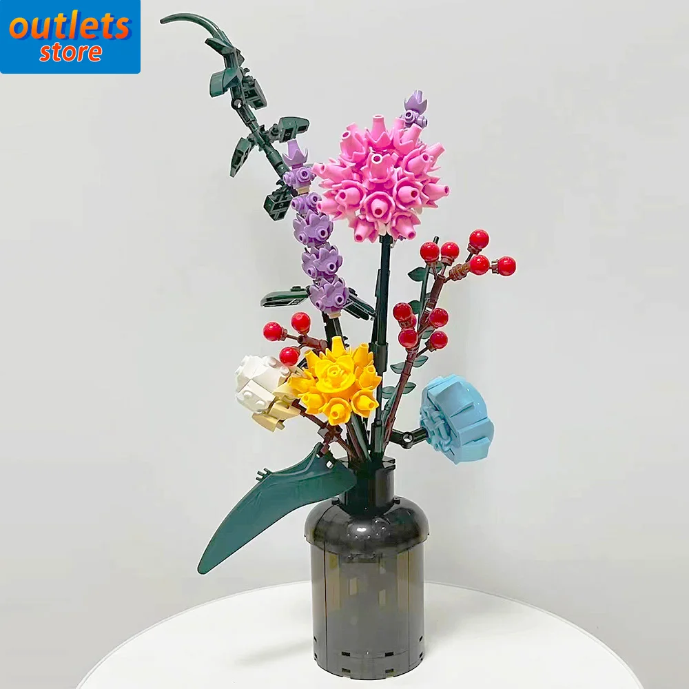 

92012 Ideas DIY Series Bottled Flower Bouquet Arrangement Moc Building Block Model Kit Compatible 10280 Girlfriend Gift 400+pcs