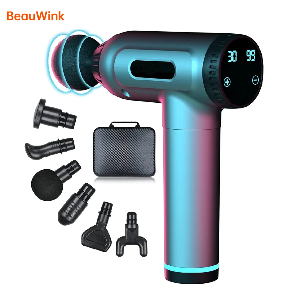 

Электрический массажный пистолет, 30 скоростей, массажер для глубоких тканей, пистолет для похудения с 6 массажными головками для расслаблен...