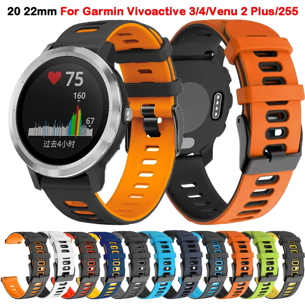 

20 мм 22 мм ремешок для Garmin Vivoactive 3/4/CAME 2 Plus/SQ/Vivomove HR силиконовый браслет Forerunner 645 245 158 55 745 Band