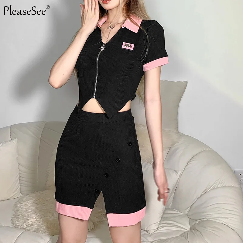 Женский комплект из 2 предметов короткий топ и облегающая мини-юбка - купить по