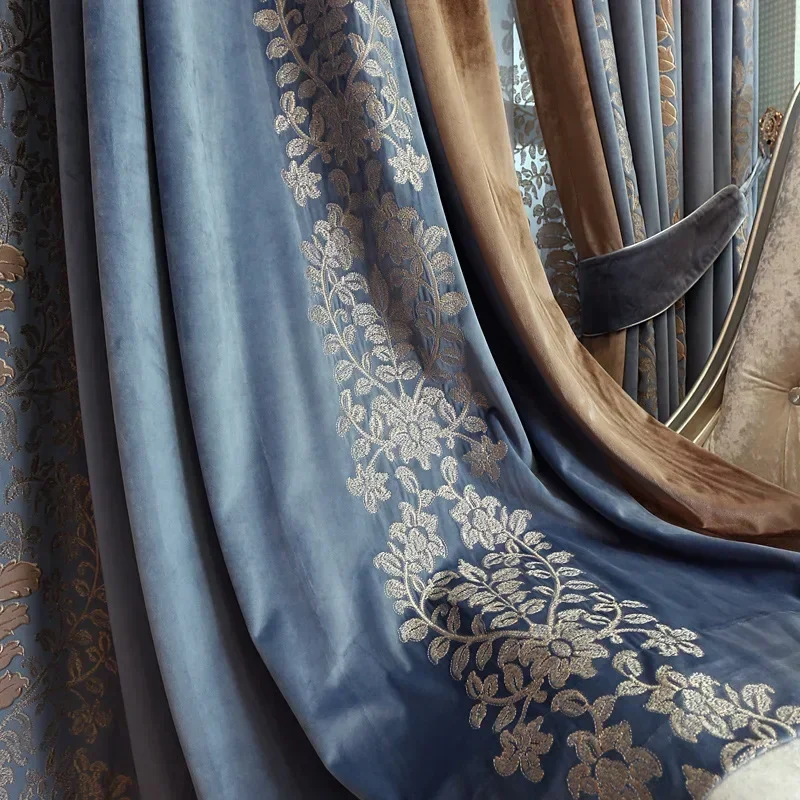 Бархатные шторы NYYBXFKDD синие 100% полиэстер