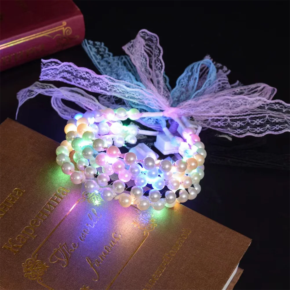 

Женская светящаяся Жемчужная Повязка на голову для вечеринки, светодиодная светящаяся Блестящая лента для волос, лента для волос, подарок н...