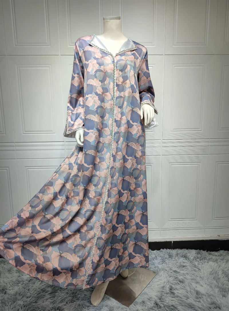 Eid Ramadan Jilbab Muslim Abayas For Women 2023 New Boho Retro Printed Maxi Dress Long Sleeve Summer Kimono Arab Dresses