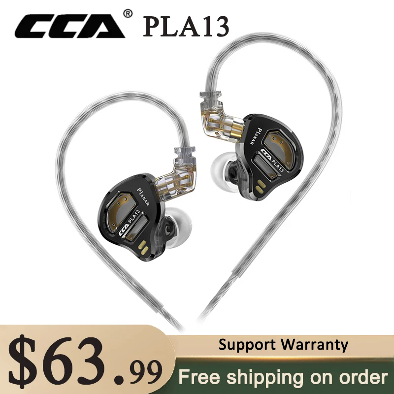 

CCA PLA13 HiFi 13.2mm Planar Driver In Ear Earphone IEM Alloy Faceplate Resin Cavity Detachable 0.75mm 2Pin Detachable Cable