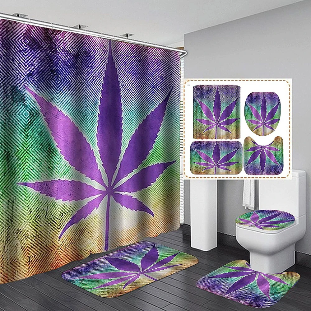 

Занавеска для душа с принтом листьев конопли, занавеска для ванны с растениями из растений, марихуаны, наборы для ванной комнаты, коврики, кр...