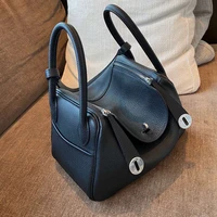 luxury leather tote bag casual leather mini shoulder bag cow leather lock checkered bag silver fastener wholesale price