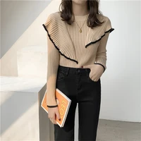 ol basic bottoming knit sweater 2022 spring ew korean style flounce stitching pullover sweaters slim warm thick knitted tops