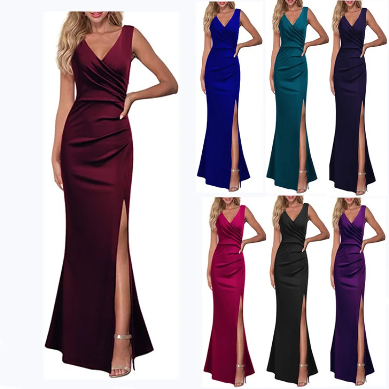 

Sexy Halter V-Neck Maxi Dress Women Summer Backless Slit Bodycon Dresses Female Elegant Party Night Evening Tight Long Vestido