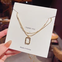 simple square geometric pendant necklaces ladies exquisite double layer clavicle chain necklace personality fashion jewelry
