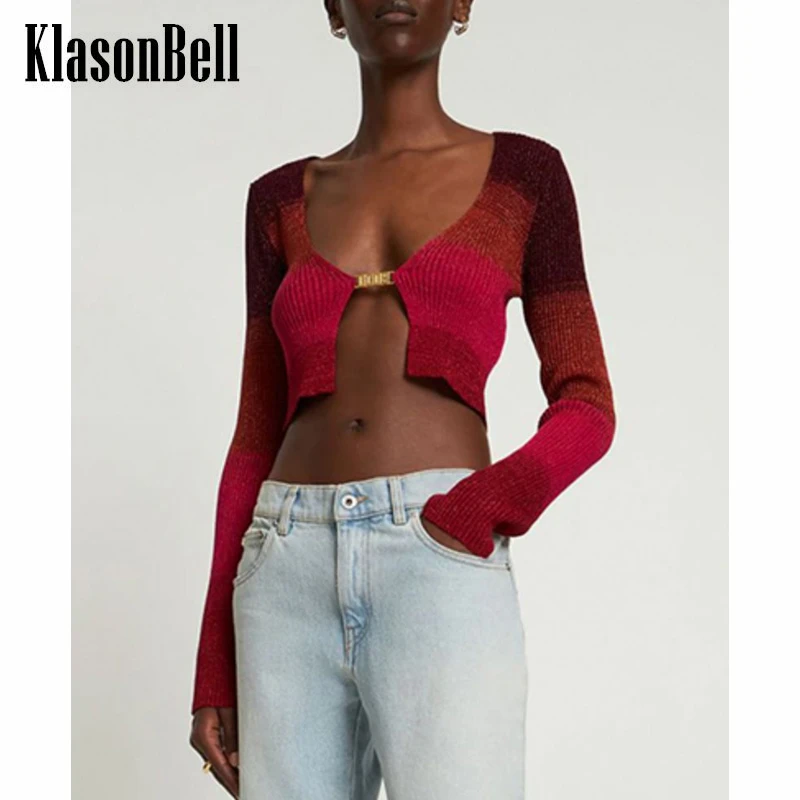 

9.29 KlasonBell Fashion Sexy Gradient Short Knitted Cardigan Women