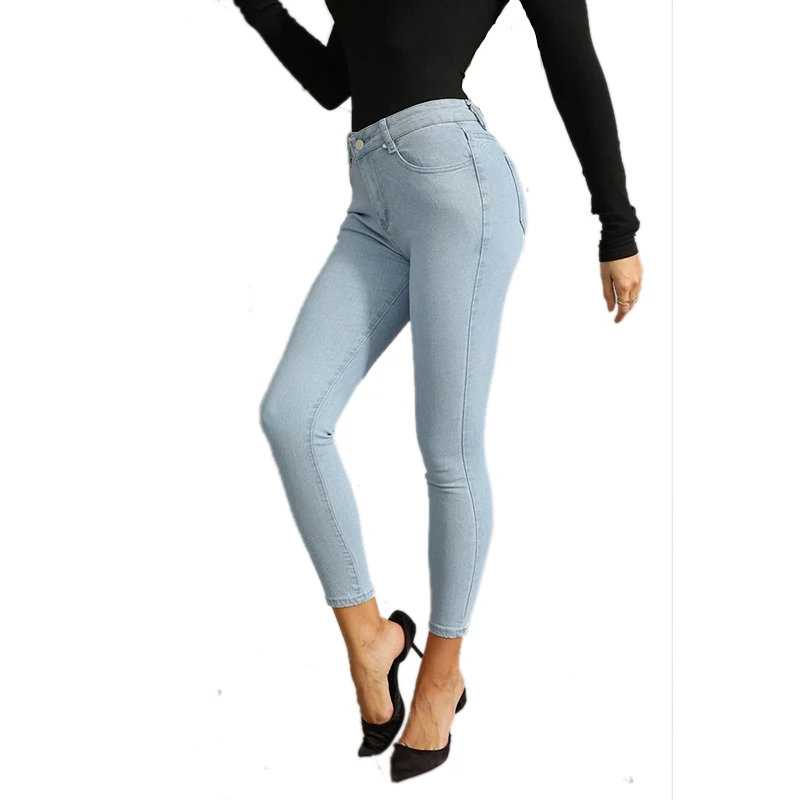 Джинсы-карандаш женские с завышенной талией облегающие синие джинсы-бойфренды