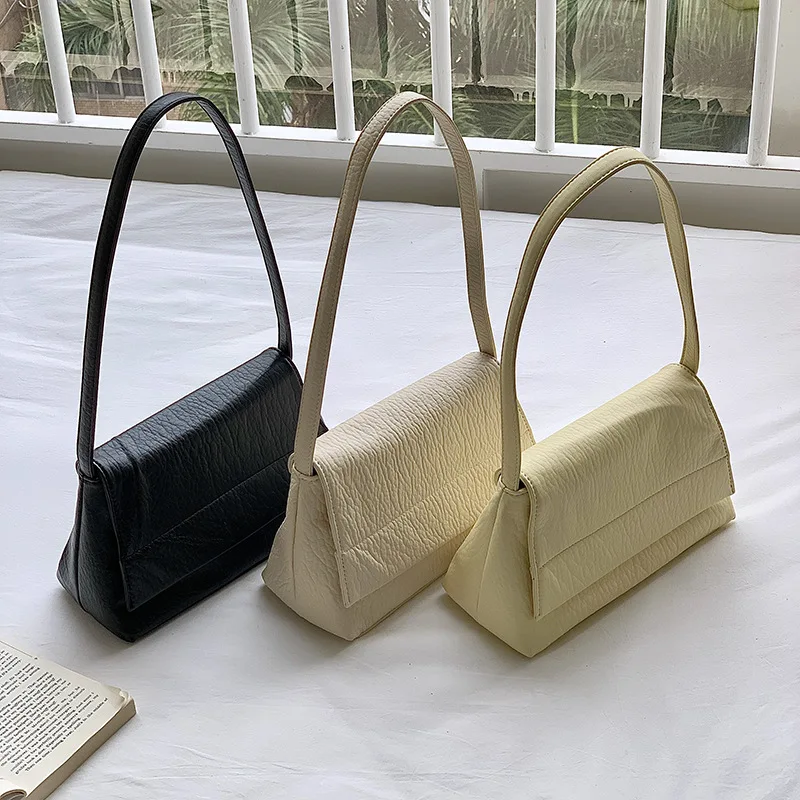 

2022 Korean Litchi Pattern Women's Handbag Female Shoulder Bag PU Soft Leather Flap Armpit Niche Bag Fashion Underarm Bags