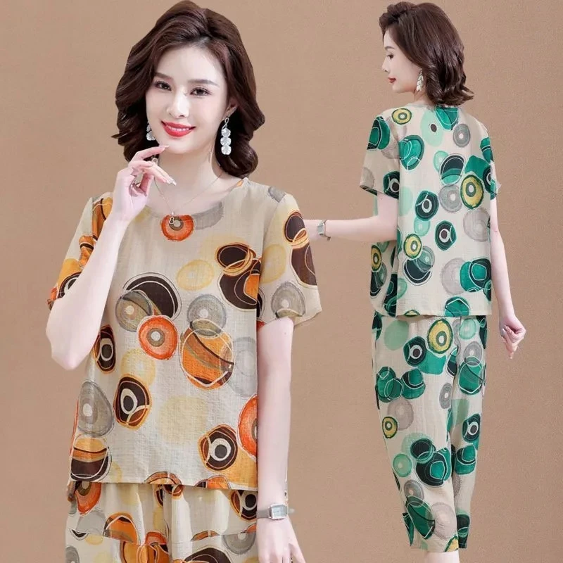 Новые летние комплекты из футболки с коротким рукавом костюм хлопка и льна для