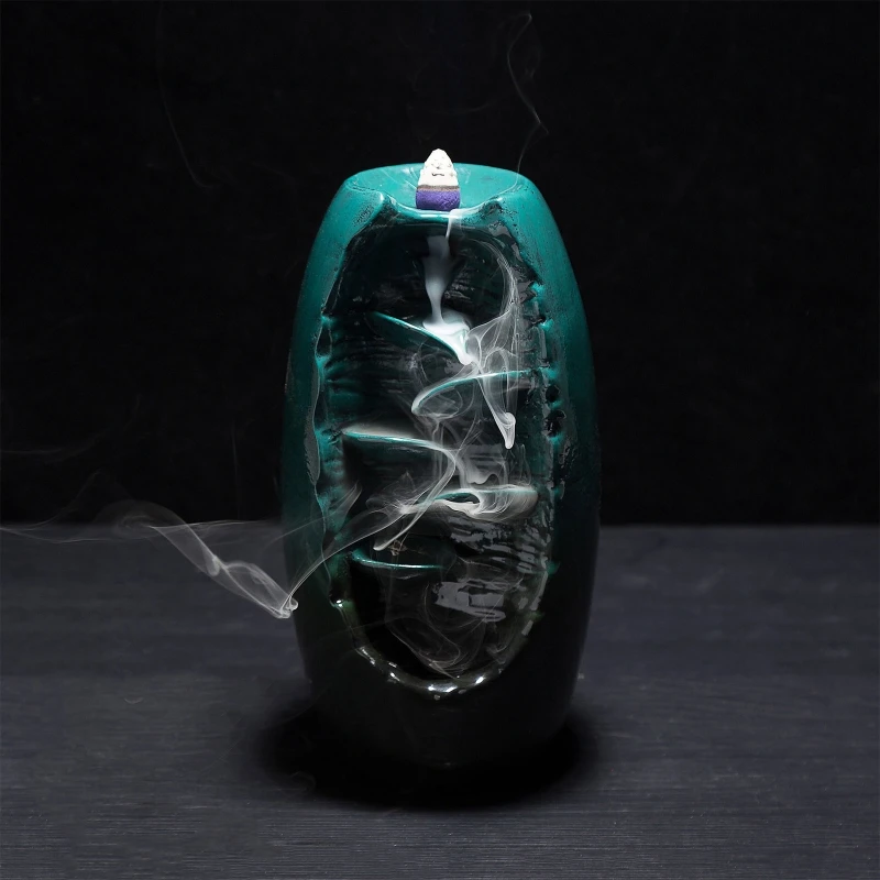 Waterfall Backflow Incense Resin Censer Incense Cone Holder Desktop Decor for Home Bedroom Yoga Studio Decoration