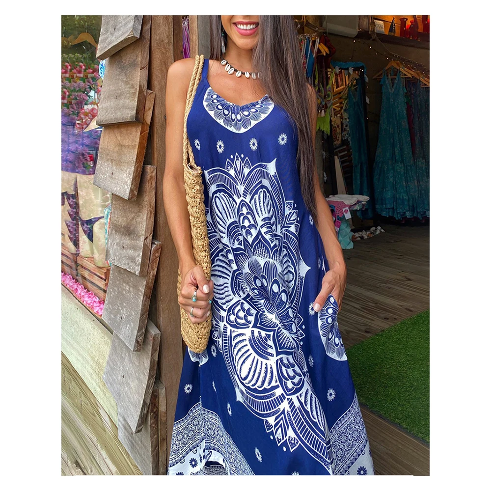 

Chicme Women Boho Spaghetti Strap Thigh Party Long Print Dress Femme Evening Print V-Neck Skinny Outfits Robe Clothing 2022