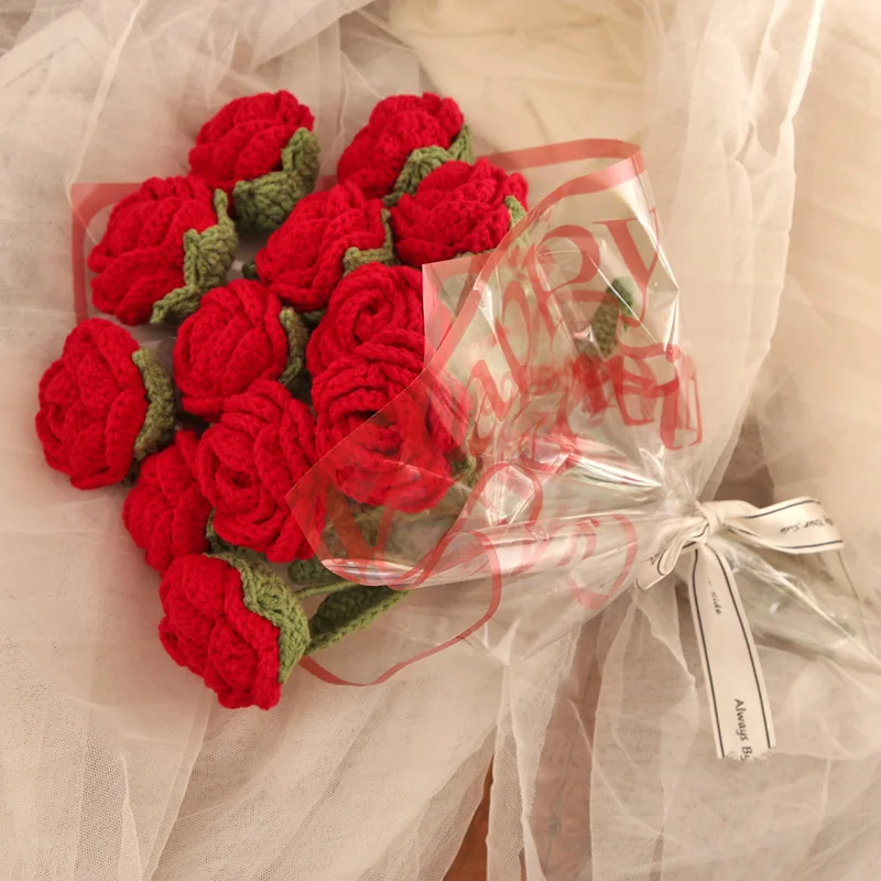 

Hand Woven Bouquet Yarn Self-made Crochet 10 Kinds of Flower DIY Material Bag Optional Teacher's Valentine's Day Girlfriend Gift