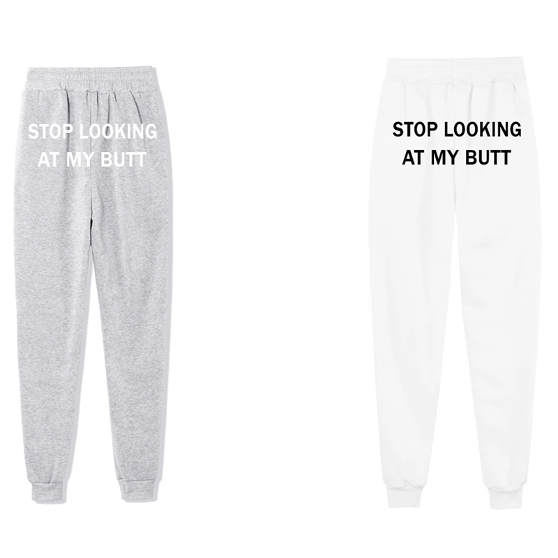 

ASDS-2X Stop Looking At My Butt Sweatpants Women Print Sweat Pants Women Trousers Women Hippie Track Pants White M & Gray L