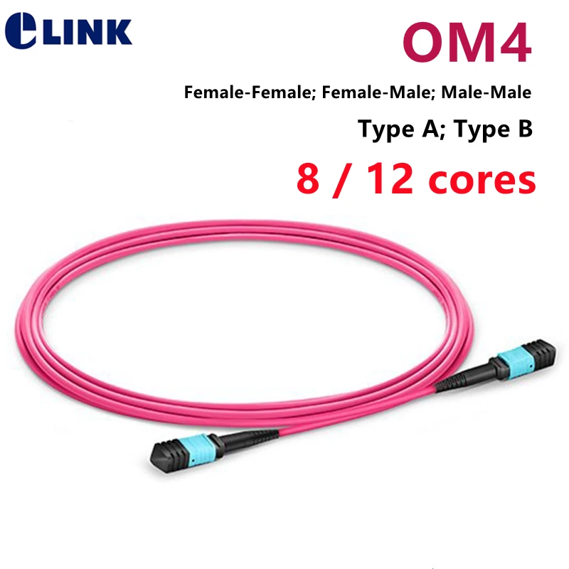 8/12 cores MPO-MPO OM4 patchcord type A B round female male 1m 10m 3m 15m fiber optic lead aqua cable MTP 12 strand jumper
