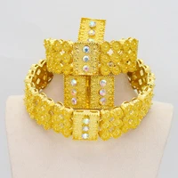 fashion charm large suit gold colored gem small square dubai necklace earrings suitable for women girls ethiopian jewelry